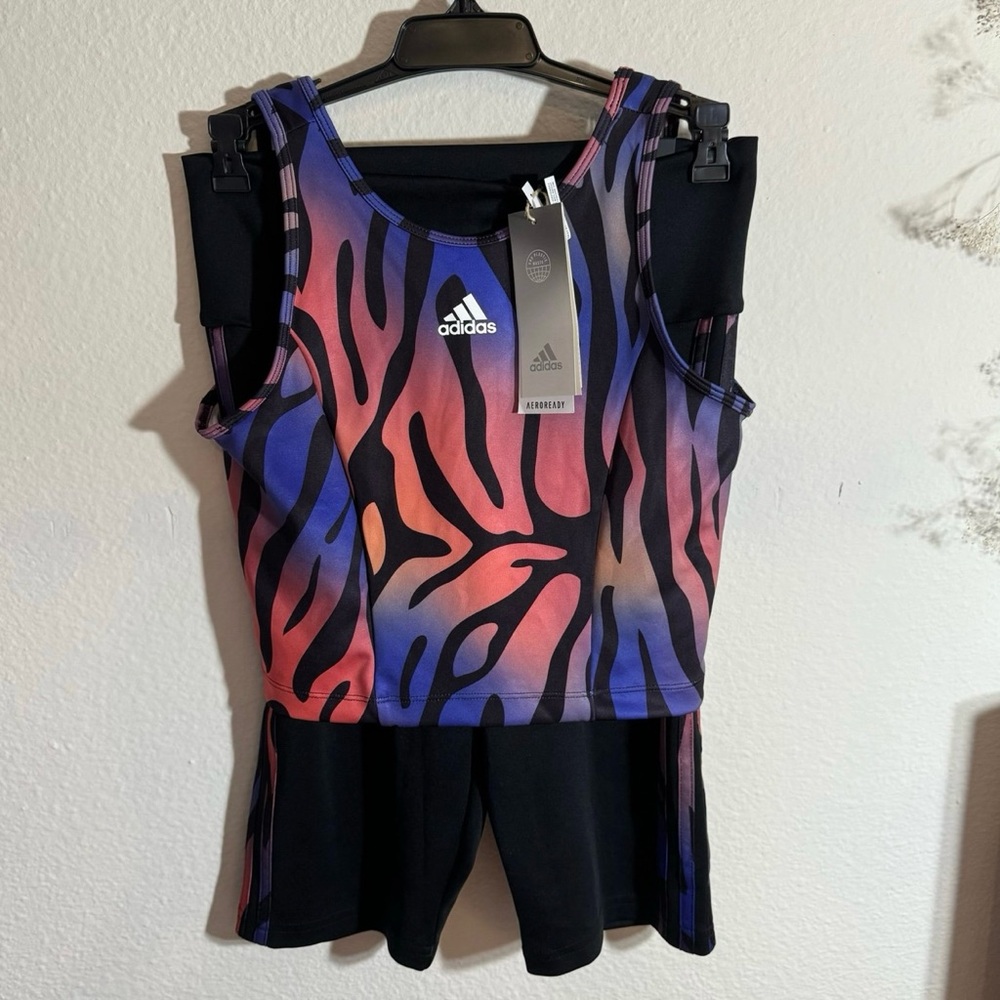 Adidas Tiger-Print Crop Top & Shorts